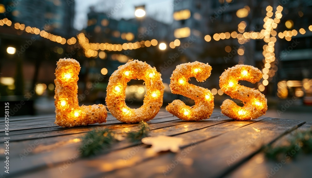 Illuminated word LOSS on wooden surface