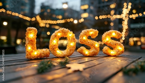 Obraz na płótnie Illuminated word LOSS on wooden surface w salonie