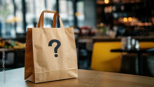 Brown paper bag with question mark