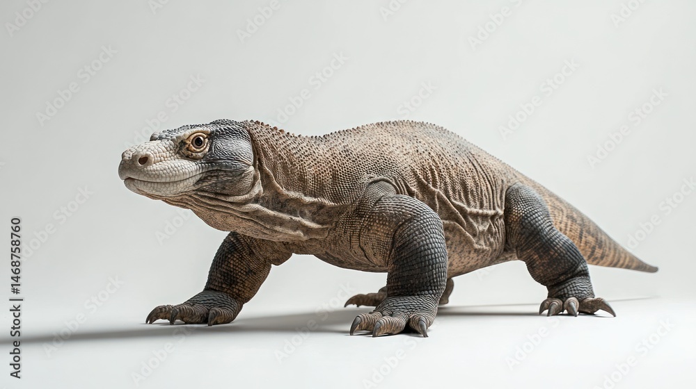 Obraz premium Komodo dragon studio shot, walking, white background, wildlife