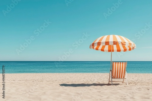 Obraz na płótnie Beach chair and umbrella on a sunny day w salonie