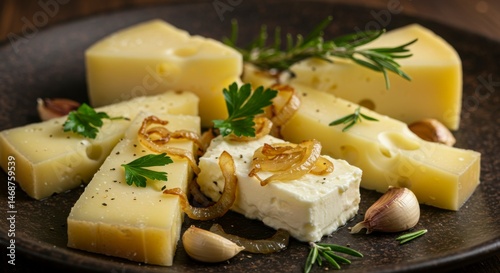 Obraz na płótnie Assorted cheese platter with herbs w salonie