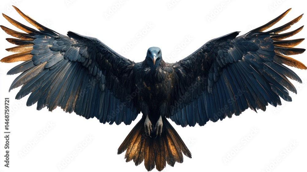 Fototapeta premium Majestic eagle soaring, wings spread, white background, freedom concept