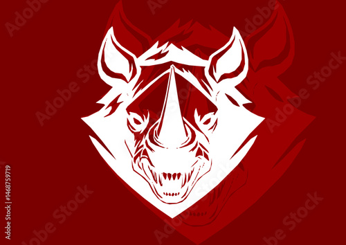 
A rhinoceros head with a horn is styled sideways in vector art, showing off its horn and power. Perfect for eSport branding and graphic t-shirts.