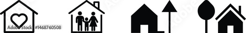 Home and Family Symbol Icon Set with Heart in House, Family Together Inside Home, Growth of Real Estate, Nature and Housing Concept, Minimal Vector Icons Representing Safety, Living, Shelter, Property