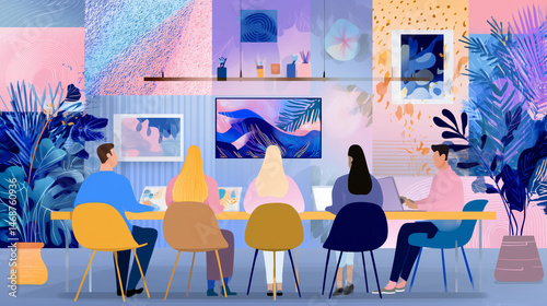 business, meeting, people, silhouette, woman, sitting, chair, team, office, businessman, conference, table, vector, group, business people, computer, teamwork, illustration, communication, job, presen