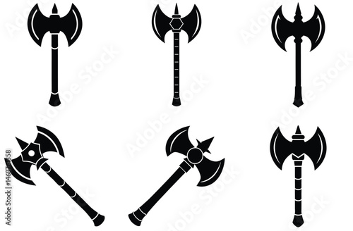 Fantasy Brimstone Battle Axe Silhouette Vector Set

