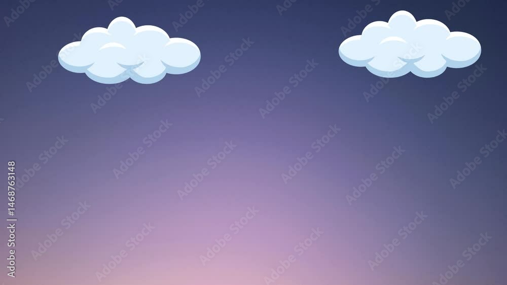 Two cartoon clouds floating against a gradient purple and pink sky background image view