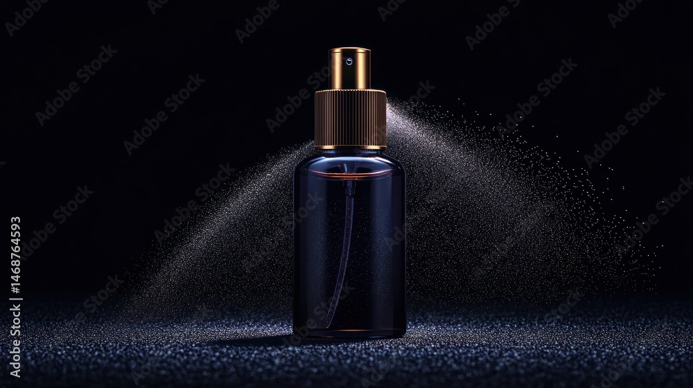 Naklejka premium Dark spray bottle misting, studio shot