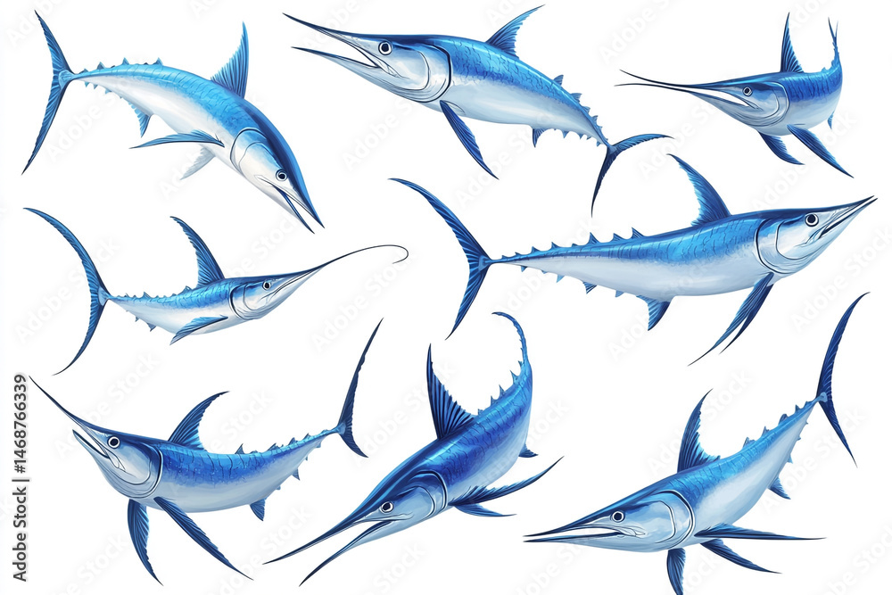 Obraz premium Blue Marlin Fish Collection Aquatic Life Ocean Wildlife