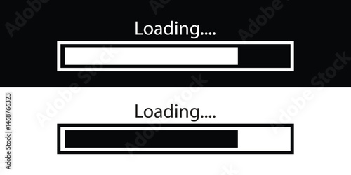 Loading bar Icons and Progress Bar icons Vector Set in black and white. Load bar, buffer loader, download or upload Horizontal bar icons. Loading status icon. website loading bar.