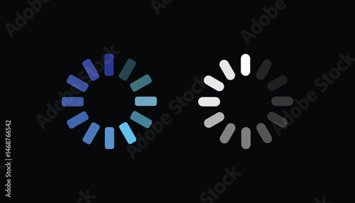 Loading bar Icons and Progress Bar icons Vector Set in black and white. Load bar, buffer loader, download or upload Horizontal bar icons. Loading status icon. website loading bar.