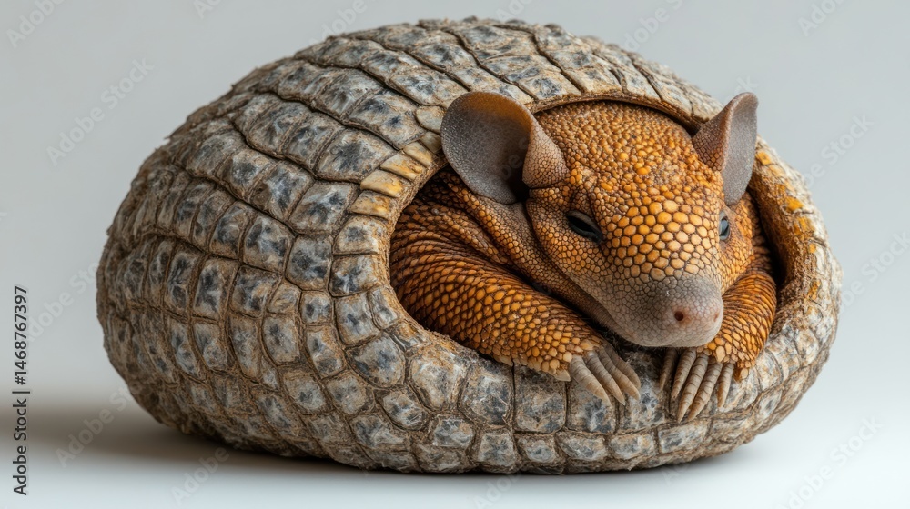 Obraz premium Sleeping armadillo curled studio shot, white background