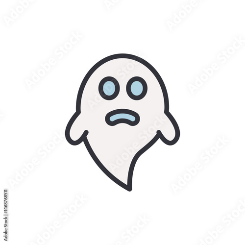 Illustration of Cute Ghost Character with a Concerned Facial Expression