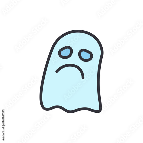 Sad specter icon, light blue ghost with downturned mouth expressing sorrow