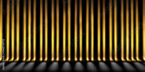 Black Background with Golden Lines and Orange-Yellow Light Rays