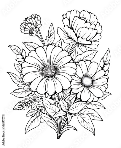Wallpaper Mural Flower Coloring Page, black and white. Floral pattern for coloring book Page Torontodigital.ca