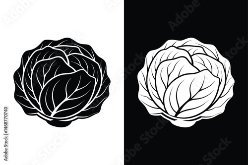 Cabbage Leaf Icon. Flat Vector Vegetable Graphic on White and Black