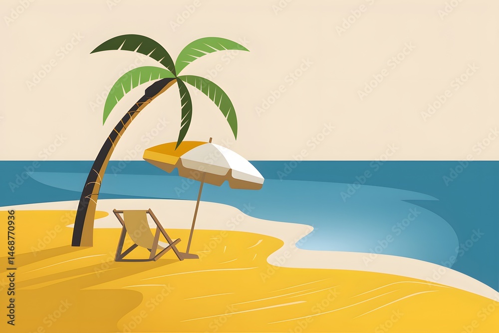 Obraz premium Flat Lay of a Sandy Beach with Waves and Shells