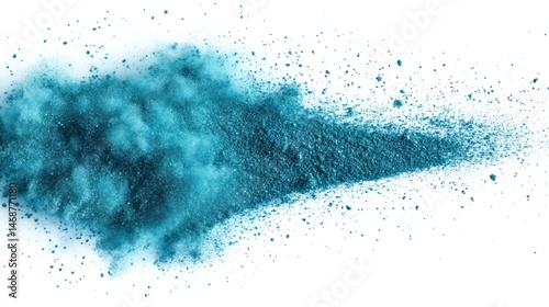 Teal powder explosion on white background