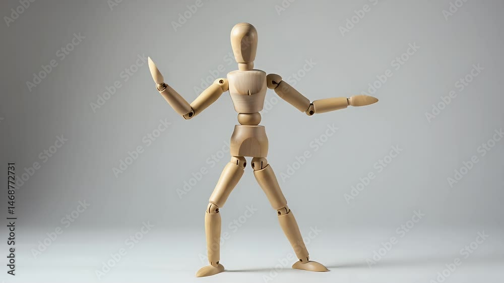 Wooden Articulated Mannequin in a Dynamic Pose