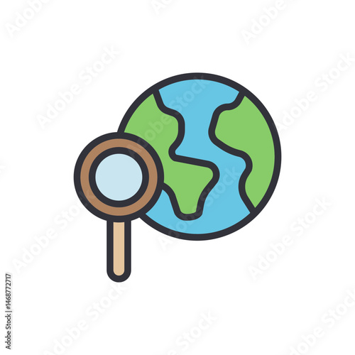 Global exploration icon, discovery worldwide and international research