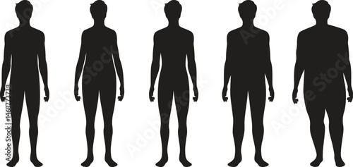 Men's Body Types in Silhouette Style - Vector Design.