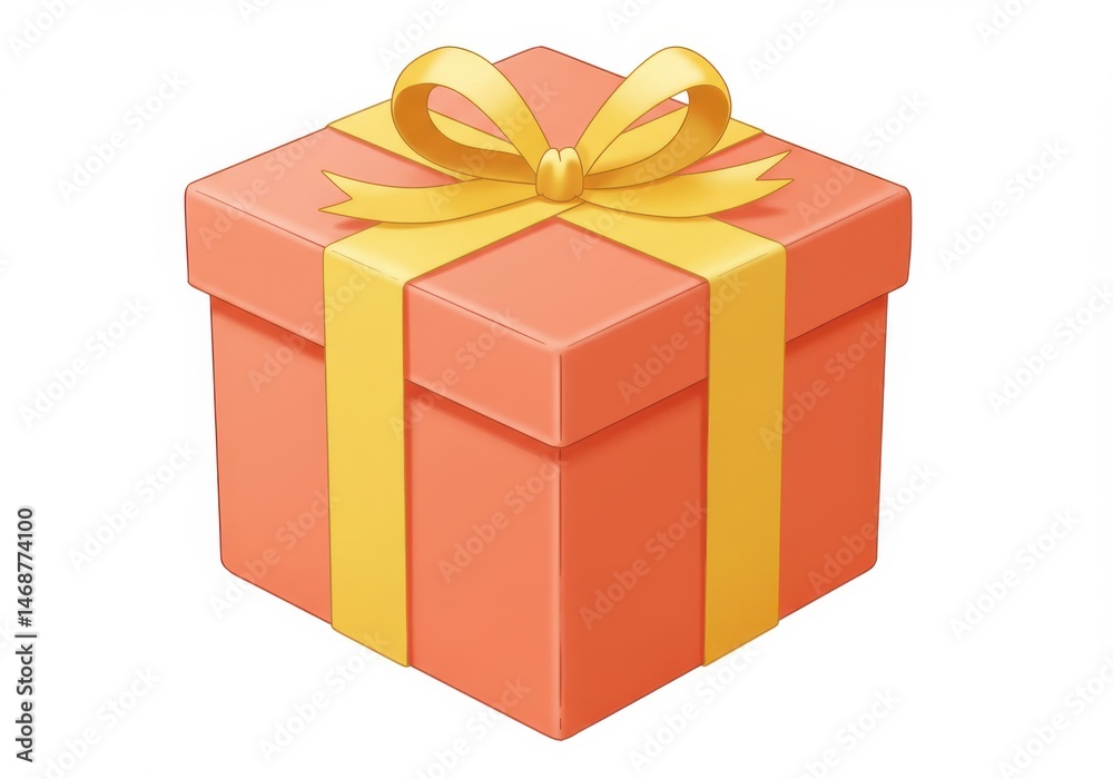 Obraz premium A Coral Gift Box with a Yellow Ribbon Bow Isolated on White Background