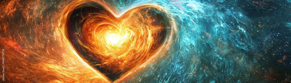 Soulful Awakening Through the Journey of Spirituality, A vibrant heart shape glows at the center, surrounded by swirling colors and textures, symbolizing love and warmth.