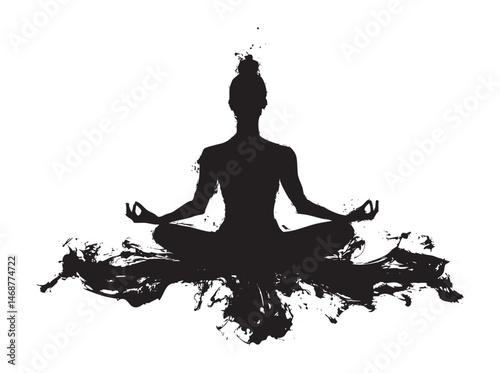 illustration Silhouette of a person meditating cross-legged with a straight spine.