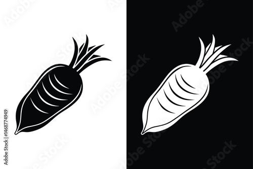 Black and White Daikon Sprouts Vector. Simple Silhouette Design