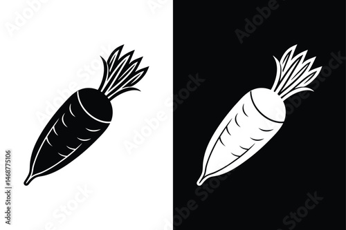 Minimalist Daikon Sprouts Vector Silhouette. Black and White Art Illustration