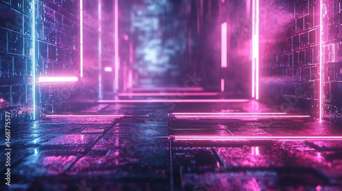 Neon-lit digital corridor; futuristic scene