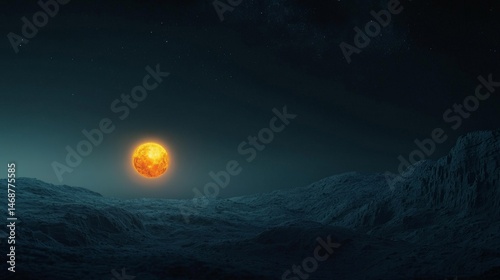Obraz na płótnie Soulful Awakening Through the Journey of Spirituality, A surreal landscape features a vibrant sun rising over dark, textured terrain under a starlit sky. w salonie