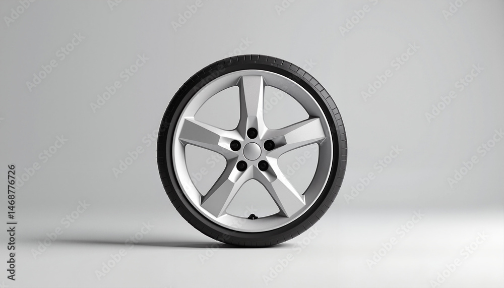Fototapeta premium Silver car wheel on gray background 