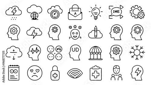 Mental Disorders Line Icon Set Vector Pictograms for Mental Health Awareness