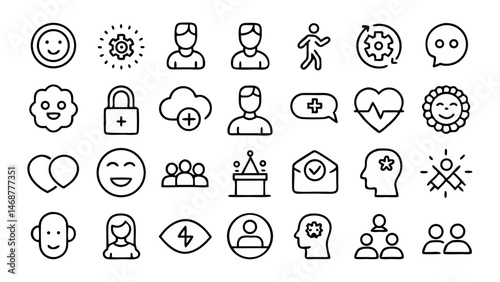 Mental Health Wellness Line Icon Set Vector Pictograms for Better Health Practices