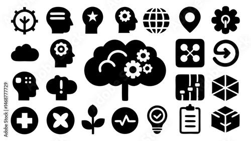 Mind and Brain Concept Line Icon Set - Vector Pictograms for Brain Health and Wellness