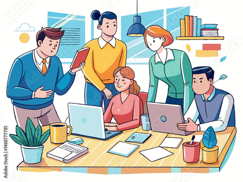 teamwork sketch doodle scene   office workers hand (1)
