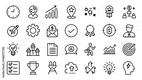 Motivation Line Icon Set - Vector Pictograms Depicting Energy and Drive to Succeed
