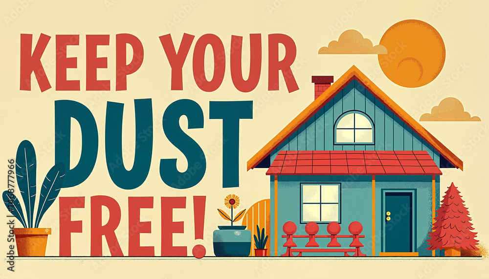 Naklejka premium Colorful house illustration with plants and a humorous message 