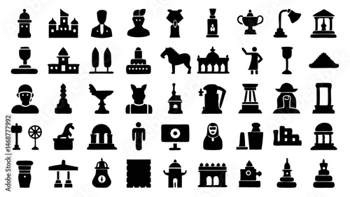 Museum History Icon Set - Vector Glyph Pictograms for Education and Heritage Preservation