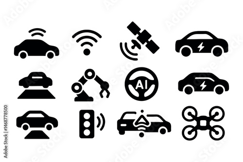 Autonomous Smart Vehicle Technology AI Electric Mobility Icons