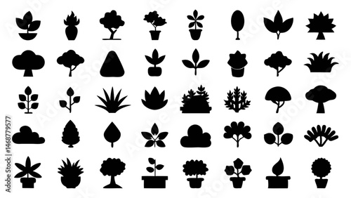Plant tree icon set vector glyph pictograms of leaf in multiple variations ideal for eco-friendly and sustainability-themed designs