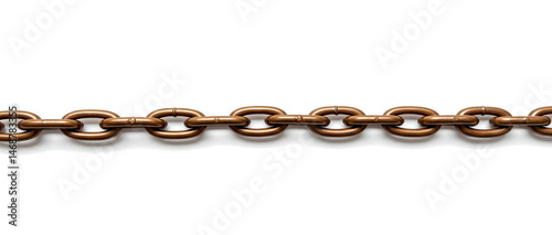 Detailed close up shot of a shiny bronze chain against a clean white background