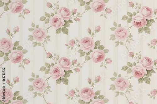 Rose Floral Pattern With Striped Background For Textile Prints And Designs