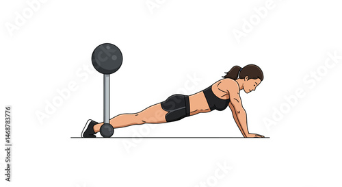 Cartoon leg and foot in black shoe using a gray sphere exercise tool
