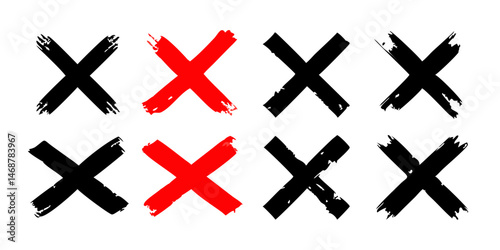 Red cross sign set.Cross brush signs - stock vector illustration. Wrong mark collection. Set of Red and Black Brush Stroke X Marks.Red cross X symbol. Red grunge X icon. 