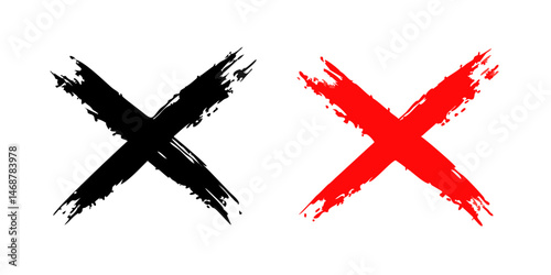 Red cross sign set.Cross brush signs - stock vector illustration. Wrong mark collection. Set of Red and Black Brush Stroke X Marks.Red cross X symbol. Red grunge X icon. 