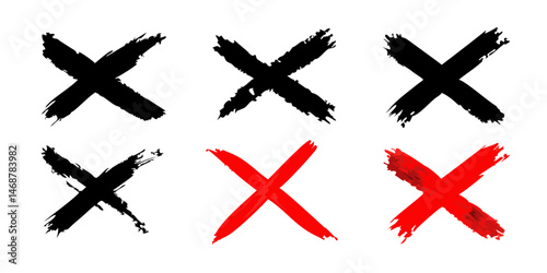 Red cross sign set.Cross brush signs - stock vector illustration. Wrong mark collection. Set of Red and Black Brush Stroke X Marks.Red cross X symbol. Red grunge X icon. 